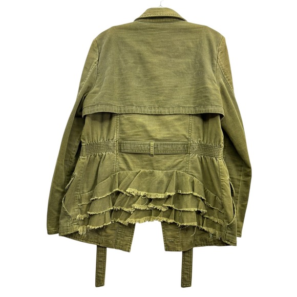 HEI HEI Women's Olive Green Utility Jacket Belted Ruffled Back Women's Size L - Picture 3 of 11